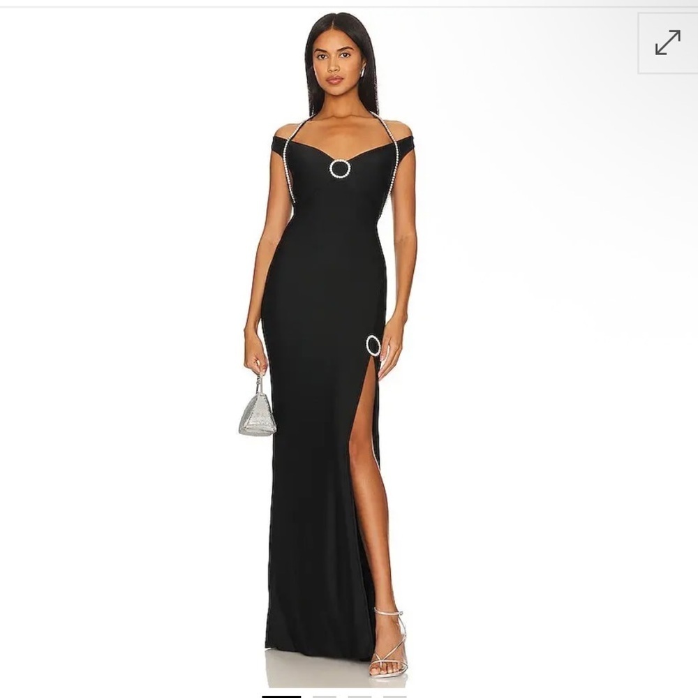Khanums X Revolve Koder Gown Black spandex Maxi Dress rhinestone Revolve M